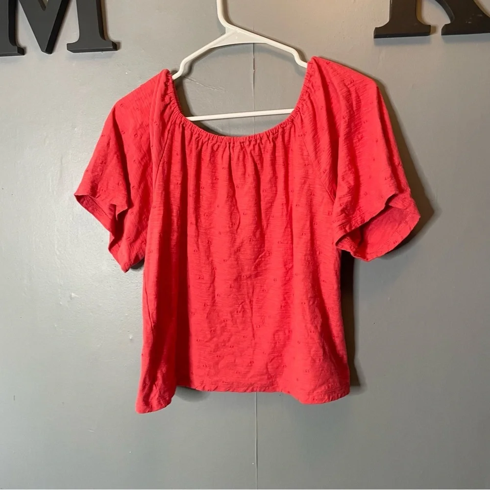 LOFT Women's hot pink embroidered puff sleeve Top‎ size small